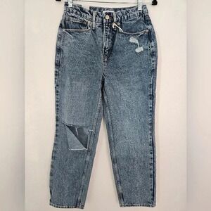 GOOD AMERICAN Blue 90s Duster Jeans Distressed High Rise Straight Leg Size 2 NWT